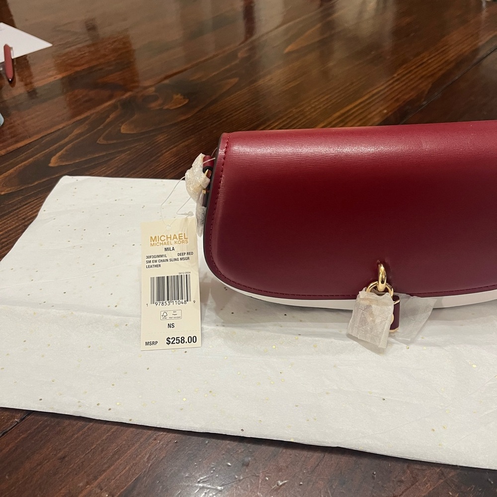 Michael Kors Burgundy Leather Clutch with Gold Accent - Picture 5 of 6